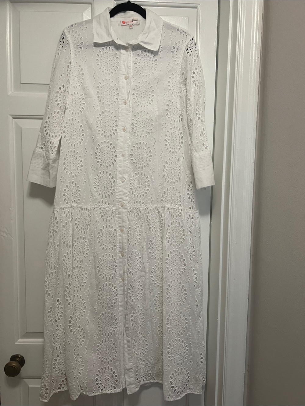 Jude Connally White Eyelet Button-Front Maxi Dress